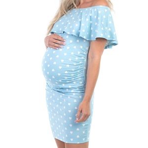 Maternity Dress Off Shoulder Strapless (Blue, Never Worn)